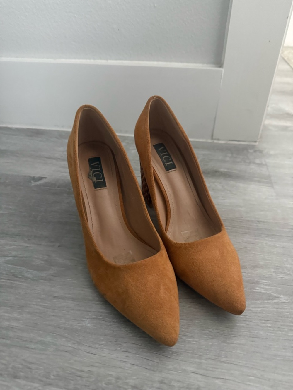 VICI Cognac Suede Pointed Toe Pumps